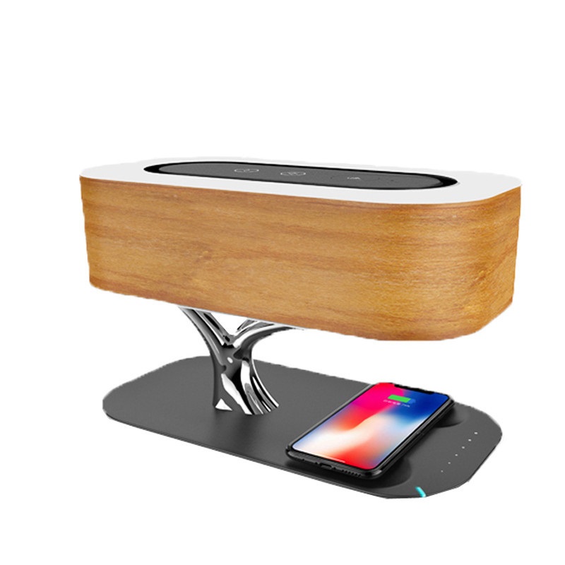 2020  Lowest price unique design natural wooden desk lights with phone charger bedside lamp